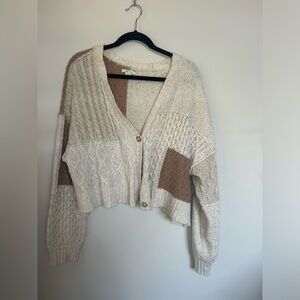 American eagle sweater withh brown and cream patchwork. Size large.